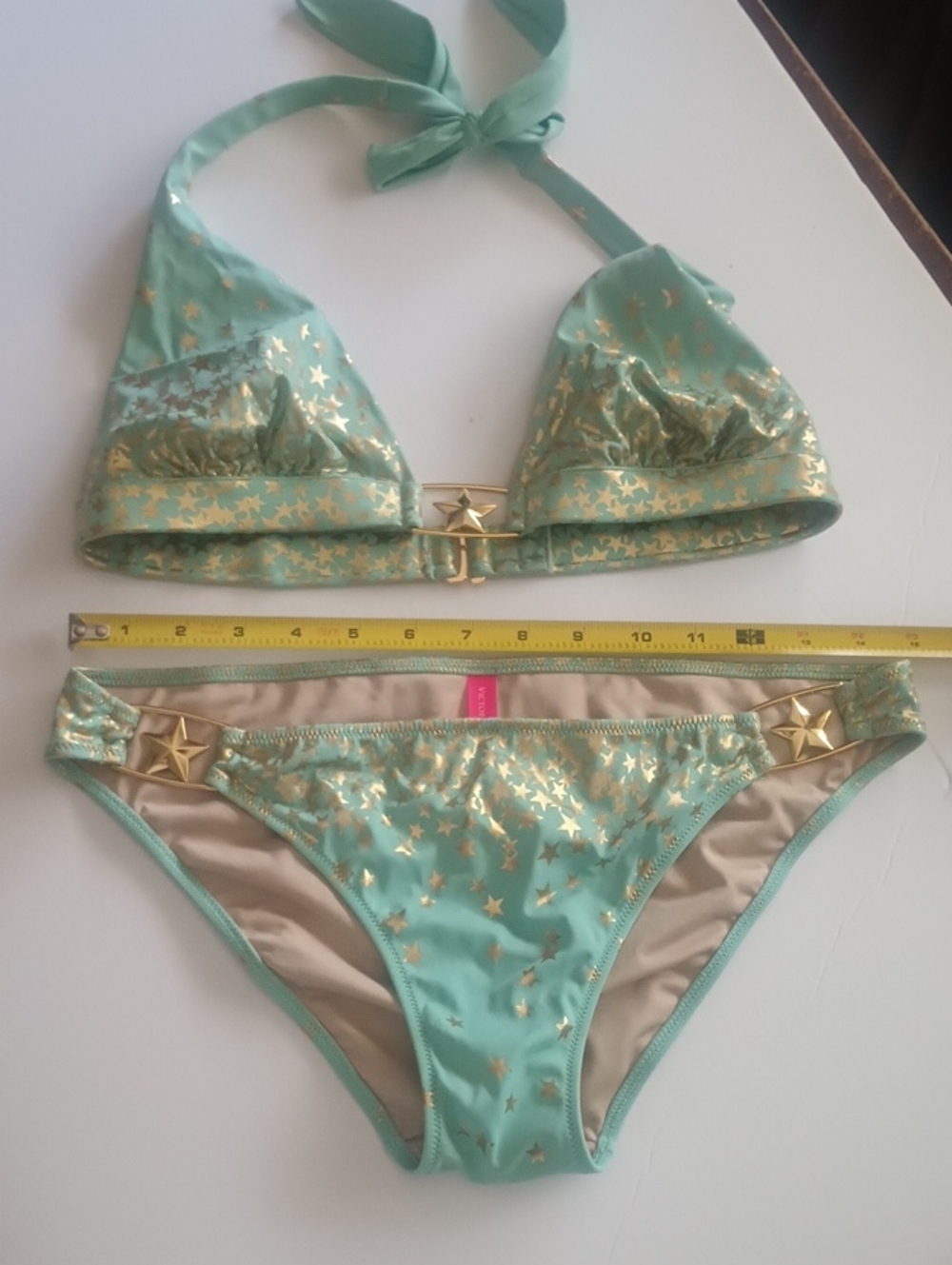 Victoria's Secret Mint Green Bikini with Gold Stars.